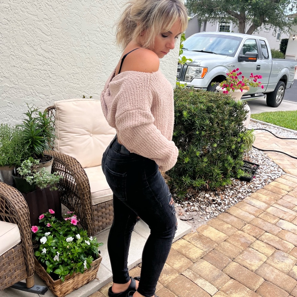 Cream sweater, super soft, off the shoulder
